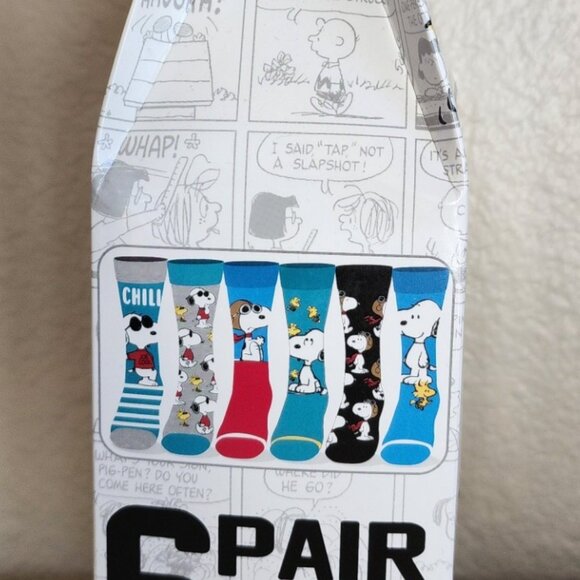 Peanuts Snoopy 6 Pair Casual Crew Socks Unisex Brand NEW in Sealed Package - Picture 4 of 4
